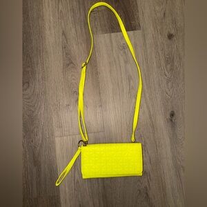 Neon Yellow Wallet Crossbody Clutch Wristlet Quilted Purse